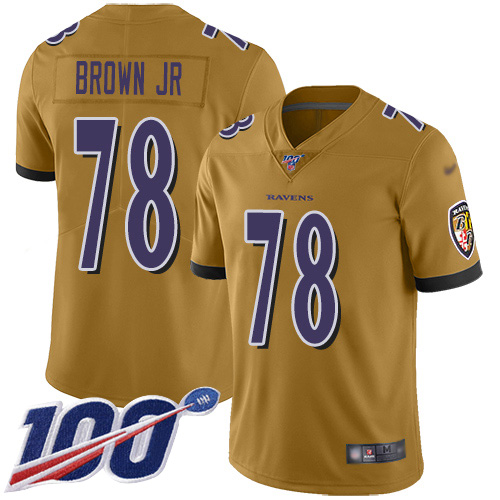 Baltimore Ravens Limited Gold Men Orlando Brown Jr. Jersey NFL Football 78 100th Season Inverted Legend